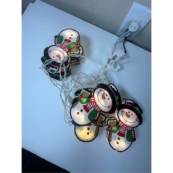 Vintage Snowman Christmas string lights 5 pc plastic stained glass in box - Picture 2 of 5